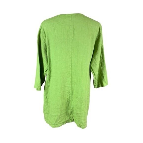 Mosaic USA Green 100% Linen Tunic Top Boho Relaxed Fit Asymmetrical Hem Large - Picture 3 of 4